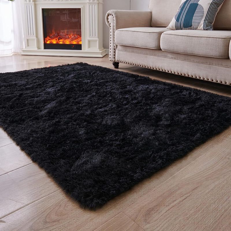 Photo 1 of ANVARUG Modern Plush Area Rug 72" Ultra Soft Faux Fur Rugs, Non-Skid Bedroom Rugs for Kids Playroom Home Decor, Black
