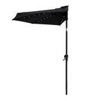 Photo 1 of 9 ft. Aluminum Market Solar Lighted Tilt Half Round Patio Umbrella with LED in Black Solution Dyed Polyester
