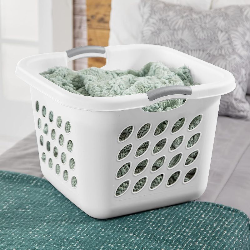 Photo 1 of 1.5 Bushel/53 Liter Ultra Square Laundry Basket, White Basket w/ Titanium Inserts, 