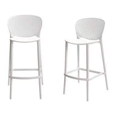Photo 1 of Amazon Basics High Back Indoor/Outdoor Molded Plastic Barstool with Footrest, Set of 2 - White & White