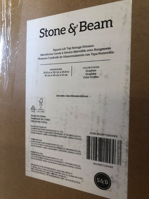 Photo 3 of Amazon Brand – Stone & Beam Tufted Square Lift-Top Storage Ottoman, 35.8''W, Graphite