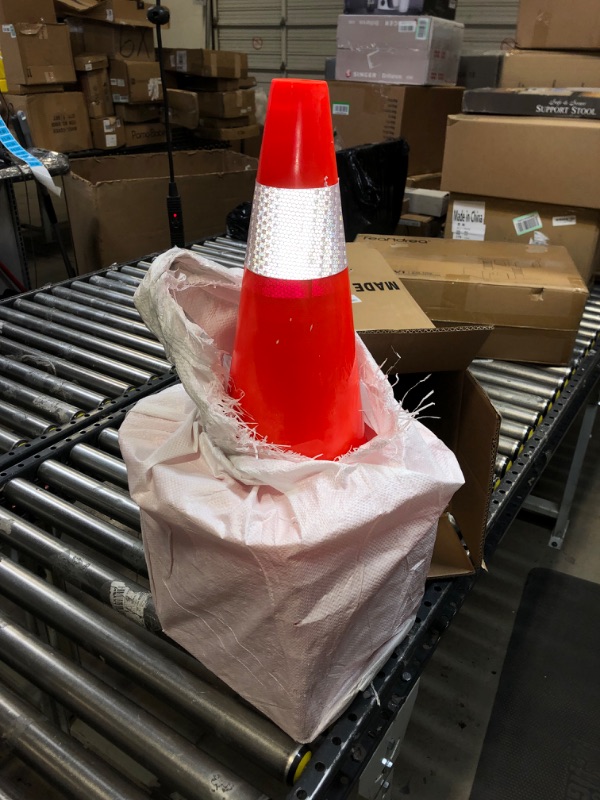 Photo 2 of 12 Pack 18" Traffic Cones PVC Safety Road Parking Cones Weighted Hazard Cones Construction Cones for Traffic Fluorescent Orange w/4" Reflective Strips Collar Safety Signs (12)