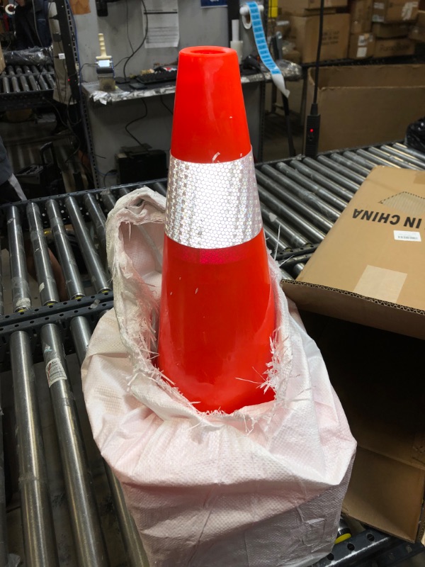 Photo 3 of 12 Pack 18" Traffic Cones PVC Safety Road Parking Cones Weighted Hazard Cones Construction Cones for Traffic Fluorescent Orange w/4" Reflective Strips Collar Safety Signs (12)