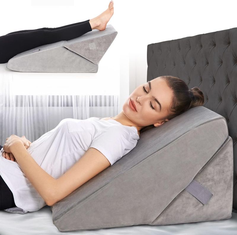 Photo 1 of Bed Wedge Pillow - Adjustable 9&12 Inch Folding Memory Foam Incline Cushion System for Legs and Back Support Pillow - Acid Reflux, Anti Snoring, Heartburn, Reading – Machine Washable
