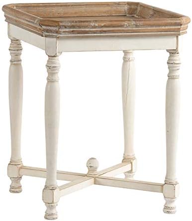 Photo 1 of A&B Home End Table Sofa Side Table with Square Tray Distressed White and Natural Farmhouse Style Coffee Table French Country for Bedroom Living Room Small Space 20x20x25 inch
