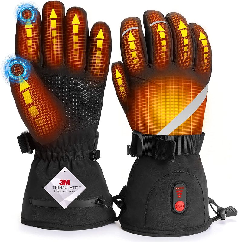 Photo 1 of Heated Gloves for Men Women - YELUFT Rechargeable Heated Gloves with 7.4V 3000mAh Battery Powered Waterproof Electric Heating Gloves, Mens Womens Heated Gloves for Arthritis Hands Skiing Hunting- SIZE M 
