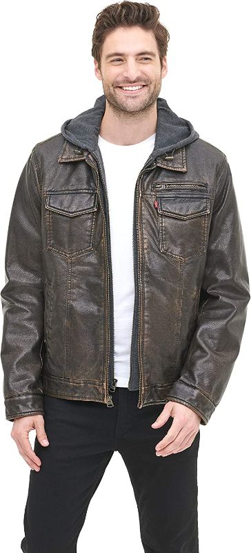 Photo 1 of Levi's Men's Faux Leather Trucker Hoody with Sherpa Lining- SIZE L 

