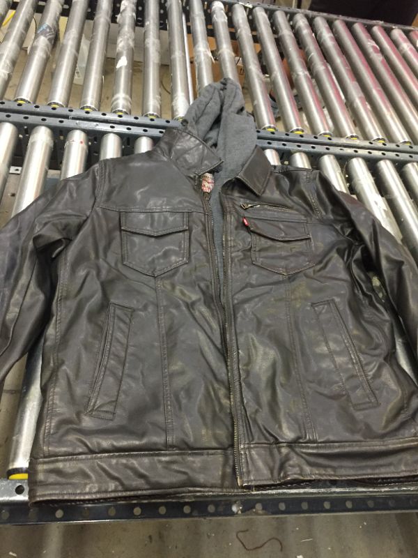 Photo 1 of Levi's Men's Faux Leather Trucker Hoody with Sherpa Lining- SIZE L 
