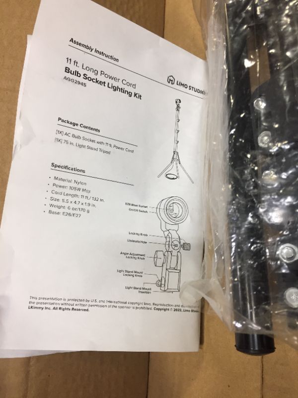 Photo 1 of LimoStudio, Bulb AC Socket for Light Umbrella, Photo Bulb with Light Stand Tripod, Single Lamp Head Umbrella Holder, 11 feet Extended Cable Longer Than Standard, AGG2945