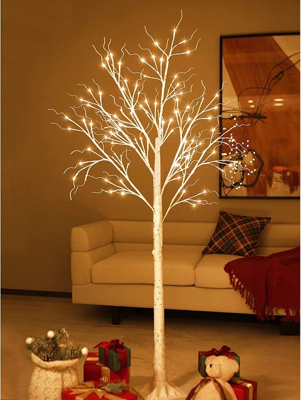 Photo 1 of Lighted Birch Tree 6 Ft 96 LED for Christmas Holiday Party Decorations Home Wedding Festival,Indoor and Outdoor Use,Warm White
