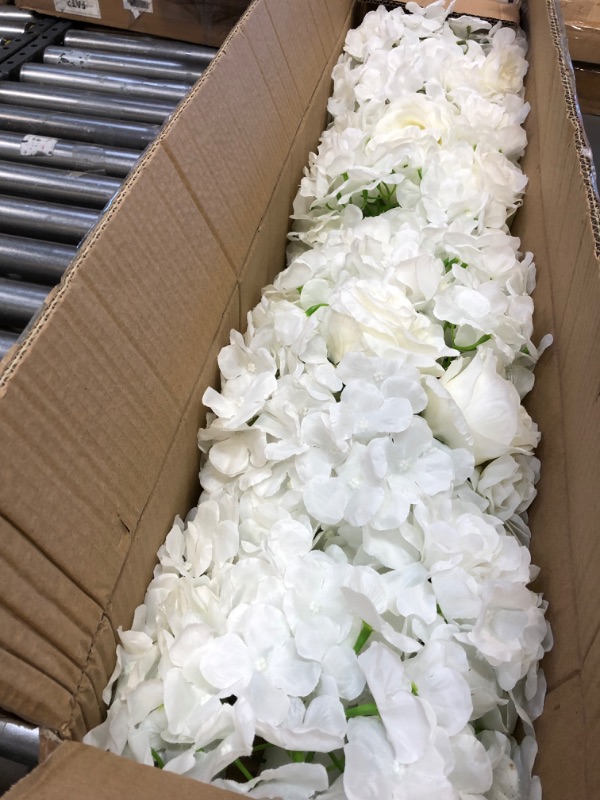 Photo 1 of 3.28 FT Artificial Flowers Fake Flower Rose Vine Silk Decorative Wall Hanging Plant Artificial Rose Panel DIY Decoration for Wedding Arch Door Arrangement Party Garden (White)