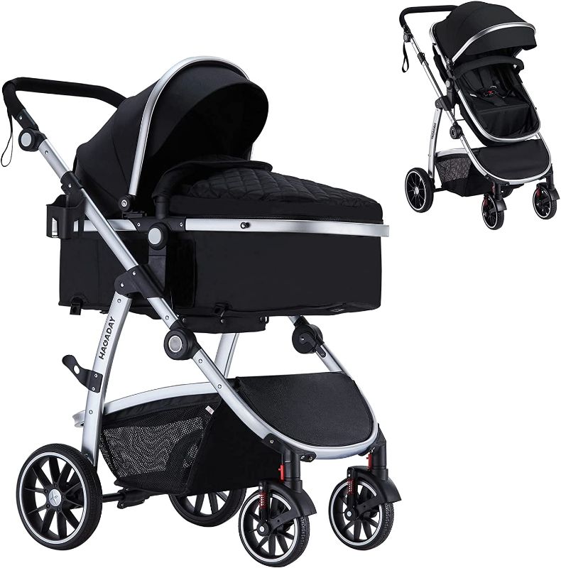 Photo 1 of HAGADAY Baby Stroller, Infant Stroller with Reversible Seat, Newborn Stroller with Canopy?Baby Bassinet Stroller (Black)
