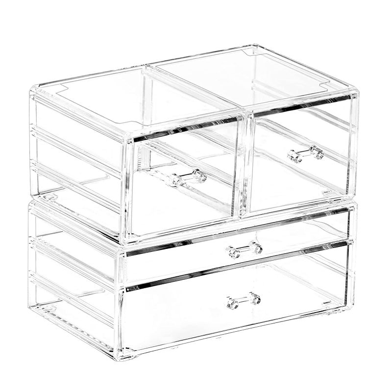 Photo 1 of 2PCS Clear Stackable Acrylic Storage Containers With 4 Drawers Under Sink Storage Bins Case Box For Jewelry Hair Accessories Nail Polish Lipstick Make up Marker Pen Medicine Craft Organizing
