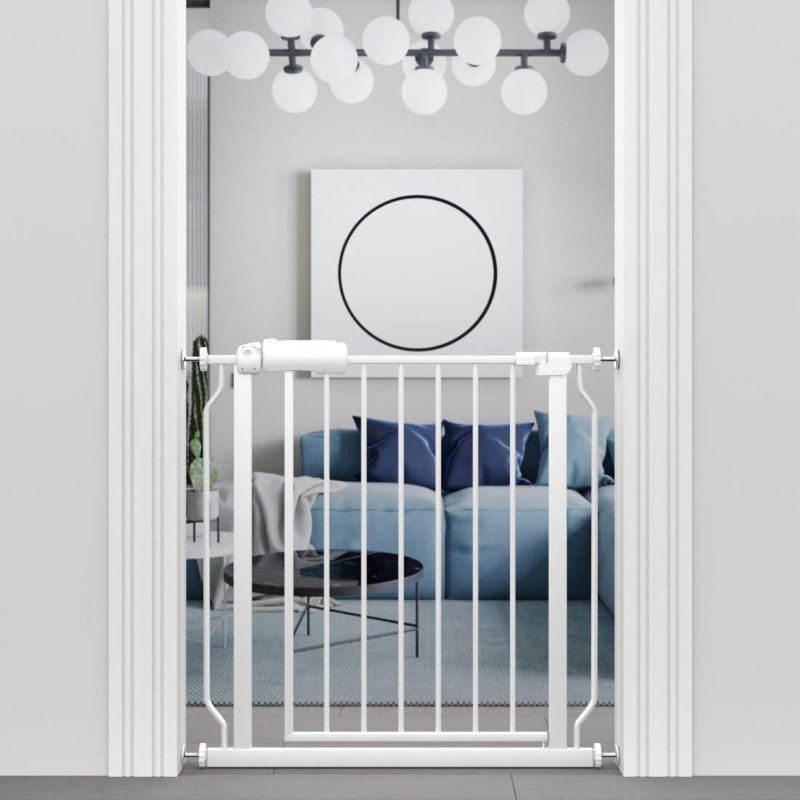 Photo 1 of ALLAIBB Extra Wide Pressure Mounted Baby Gate Walk Through Child Kids Safety Toddler Tension White Long Large Pet Dog Gates with Extension for doorways Kitchen (29.13-33.86"/74-86cm)
