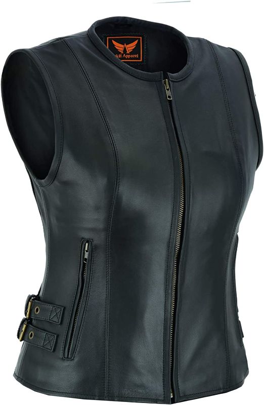 Photo 1 of A&H Apparel Women Motorcycle Biker Classic Vest Genuine Cowhide Leather Vest With Gun Pocket LARGE

