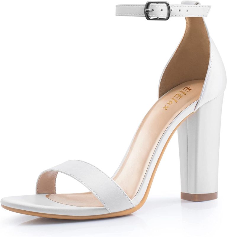 Photo 1 of  Block High Heels Strappy Womens Heels Open Toe Sandals Heels With Ankle Strap for Wedding, Party, Prom WHITE
