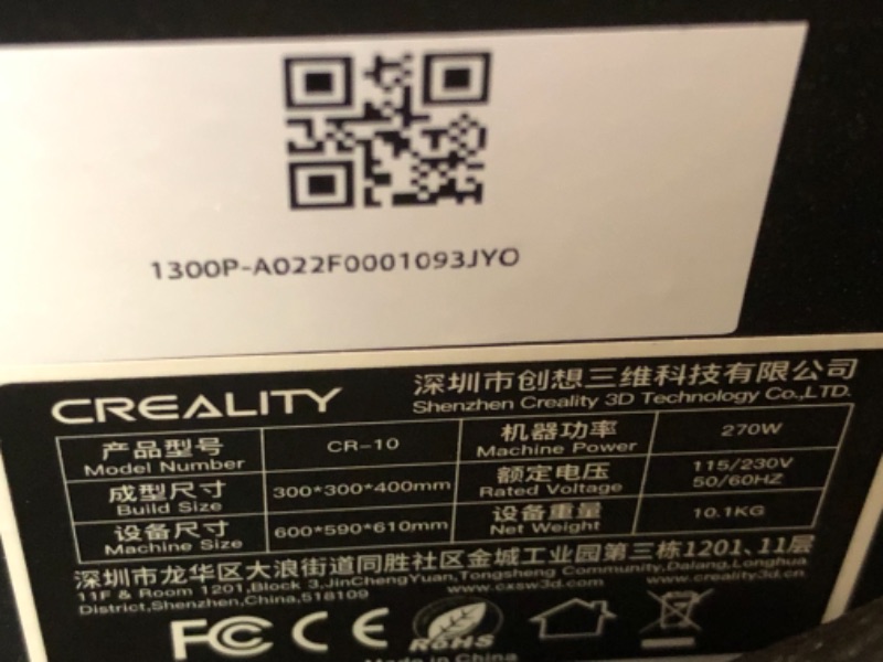 Photo 1 of Creality Open Source CR-10 3D Printer All Metal Frame 12x12x15.5 Inch Build Volume and Heated Bed Includes Glass Bed