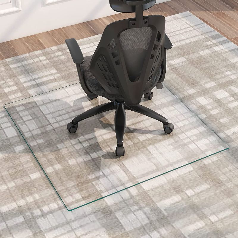 Photo 1 of NeuType Glass Chair Mat, Tempered Glass Office Chair Mat for Carpet or Hardwood Floor - Effortless Rolling, Easy to Clean, Best for Your Home or Office Floor, 42" by 42" - 1/4" Thickness, Transparent
