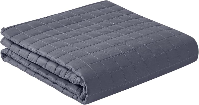 Photo 1 of YnM Exclusive Weighted Blanket, Soothing Cotton, Smallest Compartments with Glass Beads, Bed Blanket for One Person of 140lbs, Ideal for Twin/Full/Queen Bed (48x72 Inches, 15 Pounds, Dark Grey)
