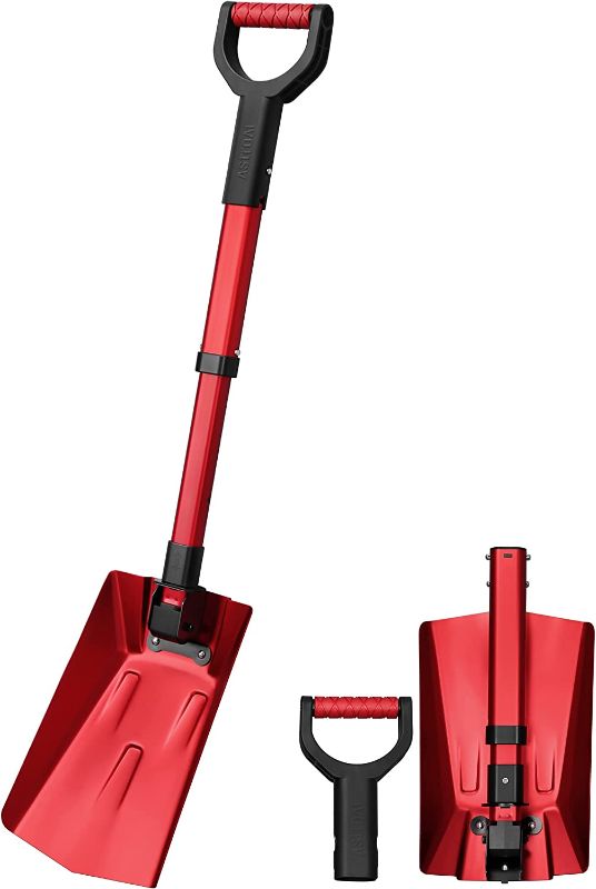 Photo 1 of AstroAI 39" Folding Snow Shovel for Car, Extendable Snow Shovel with Thickened Aluminum Handle and Reinforced Iron Hinge, Portable and Multifunctional for Cars, Snowmobiles, Camping and Mud, Red
