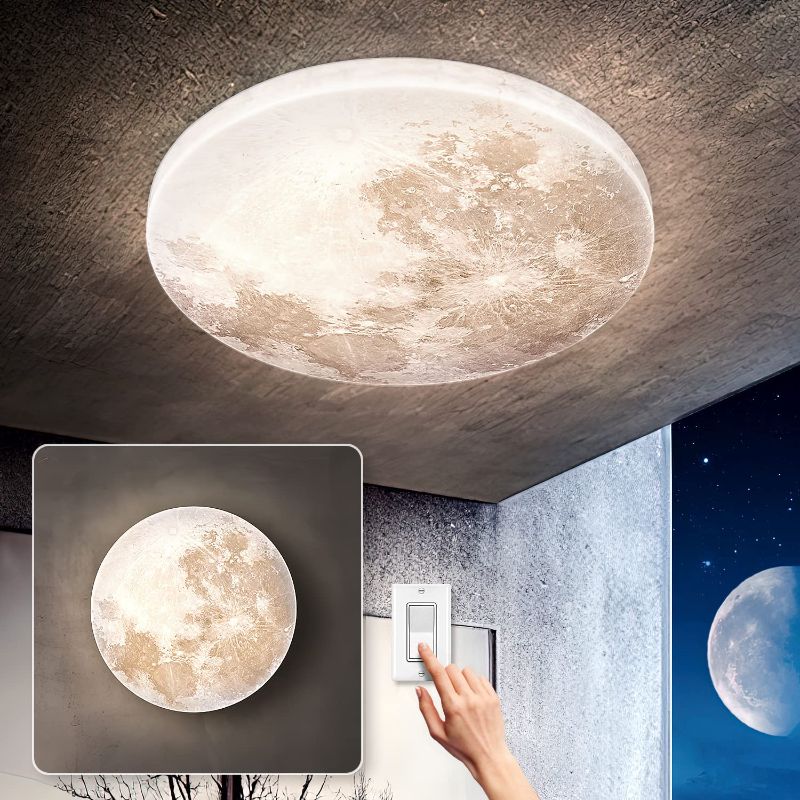 Photo 1 of 31W 13.8in 5000K Moon-Style Flush Mount Ceiling Light Fixture, LED Modern Ceiling Lights, Daylight White Ceiling Lamp for Bedroom, Kitchen, Bathroom, Hallway, Laundry Room, Kids room, Moon Wall Sconce
