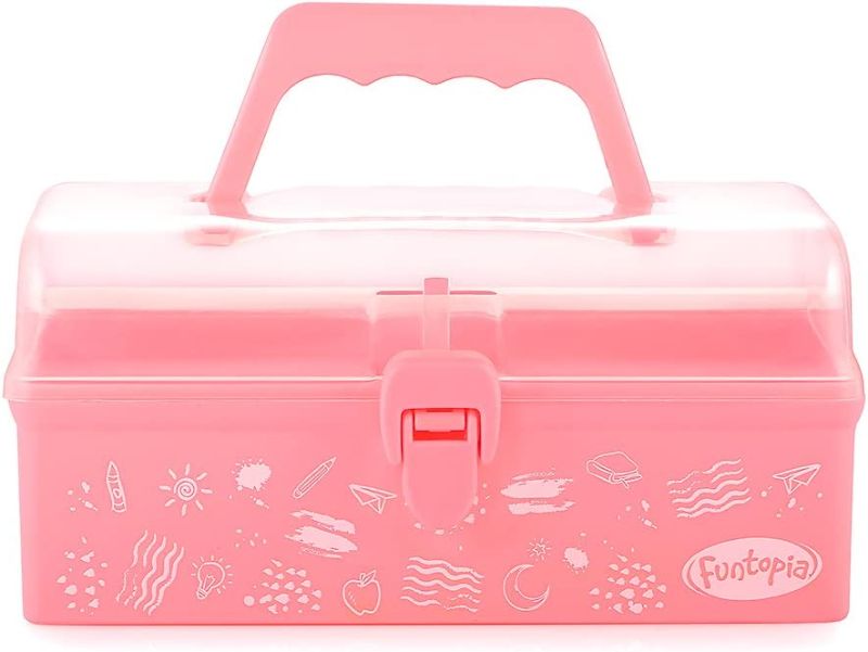 Photo 1 of Funtopia Plastic Art Box for Kids, Multi-Purpose Portable Storage Box/Sewing Box/Tool Box for Kids' Toys, Craft and Art Supply, School Supply, Office Supply - Pink
