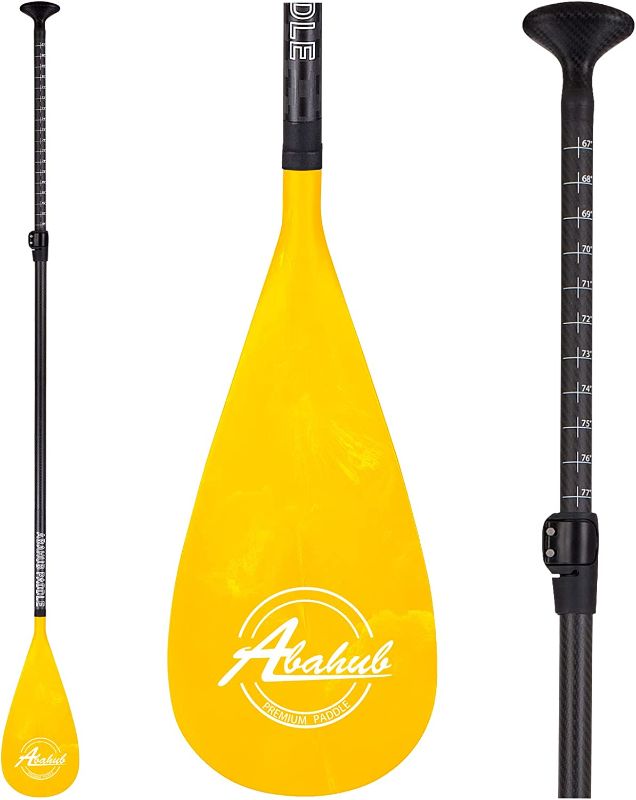 Photo 1 of Abahub Carbon SUP Paddles, 1 x 3 Section Adjustable 67" - 86" Carbon Fiber Shaft, Lightweight Stand-up Paddle Oars for Paddleboards, with a Carrying Bag
