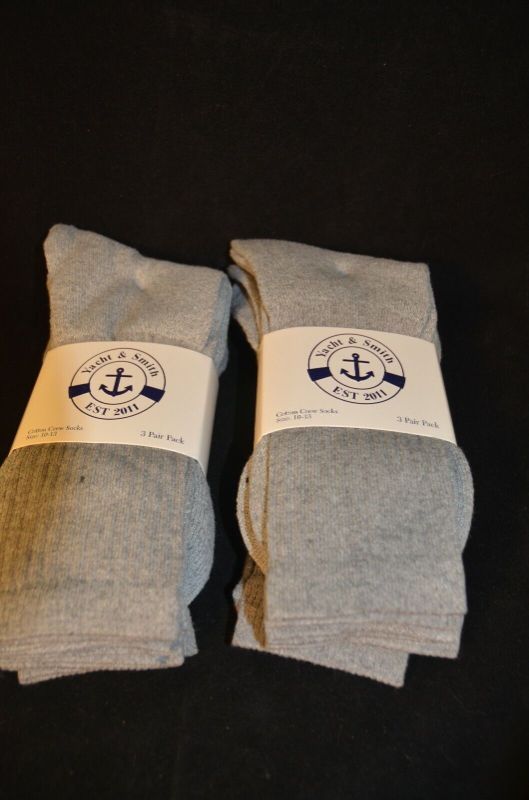 Photo 1 of 2 PACKS of - 3-Pair Pack Yacht & Smith Cotton CREW Socks Size 10-13 GRAY NEW
