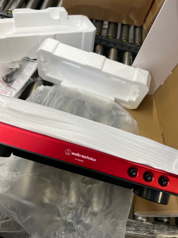 Photo 1 of Audio-Technica AT-LP60XBT-RD Fully Automatic Belt-Drive Stereo Turntable, Red/Black, Bluetooth, Hi-Fi, 2 Speed & AT6013a Dual-Action Anti-Static Record Cleaner Red Wireless Turntable + Record Cleaner