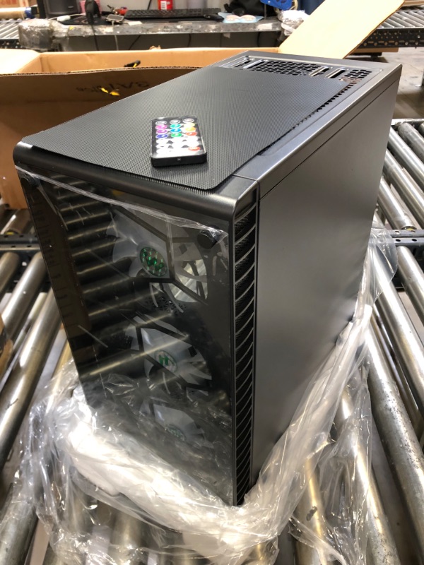 Photo 1 of MUSETEX ATX PC Case Pre-Installed 6Pcs 120mm ARGB Fans, Mid-Tower Computer Gaming Case, USB 3.0 Tempered Glass Phantom Black Computer Case, MN6-B
