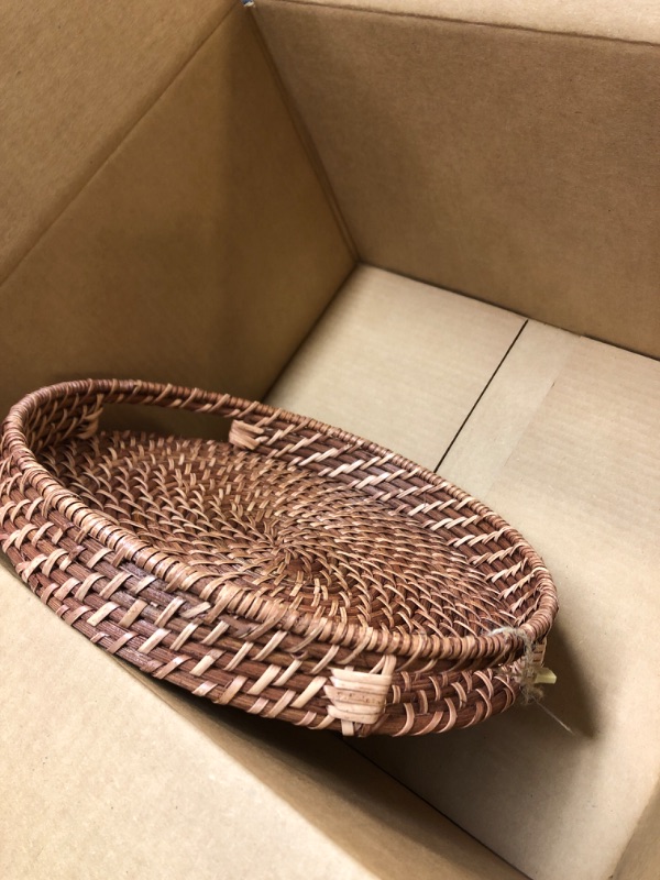 Photo 2 of 11 inch Rattan Tray, Round Wicker Tray with Cut-Out Handles, Woven Serving Tray for Dining / Coffee Table 11 inch (28cm)