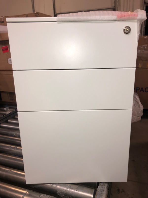 Photo 2 of DEVAISE Locking File Cabinet, 3 Drawer Rolling Pedestal Under Desk Office, Fully Assembled Except Casters, White White 14.6"W x 17.1"D x 23.6"H