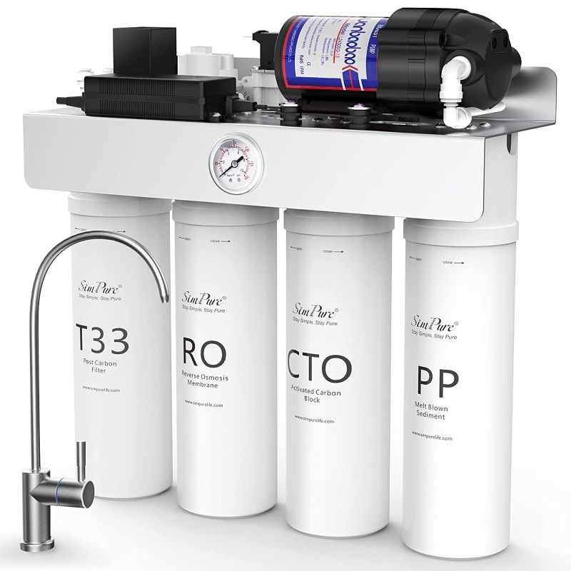 Photo 1 of SimPure Tankless UV Reverse Osmosis System Under Sink, 400GPD RO Water Filter System, 5 Stage Filtration TDS Nearly 0, 1.5:1 Pure to Drain, Built-in Booster Pump, SGS Certified, Model T1-400