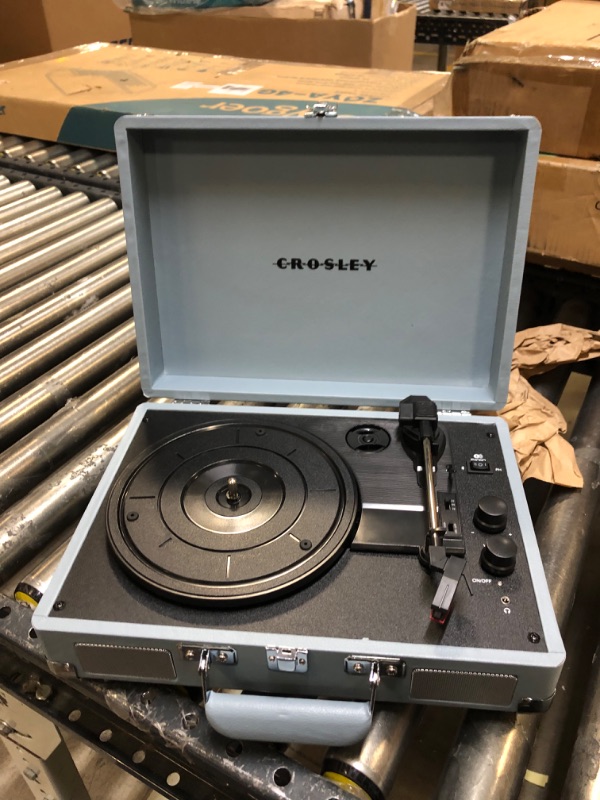 Photo 2 of Crosley CR8005F-WS Cruiser Plus Vintage 3-Speed Bluetooth in/Out Suitcase Vinyl Record Player Turntable, White Sand
