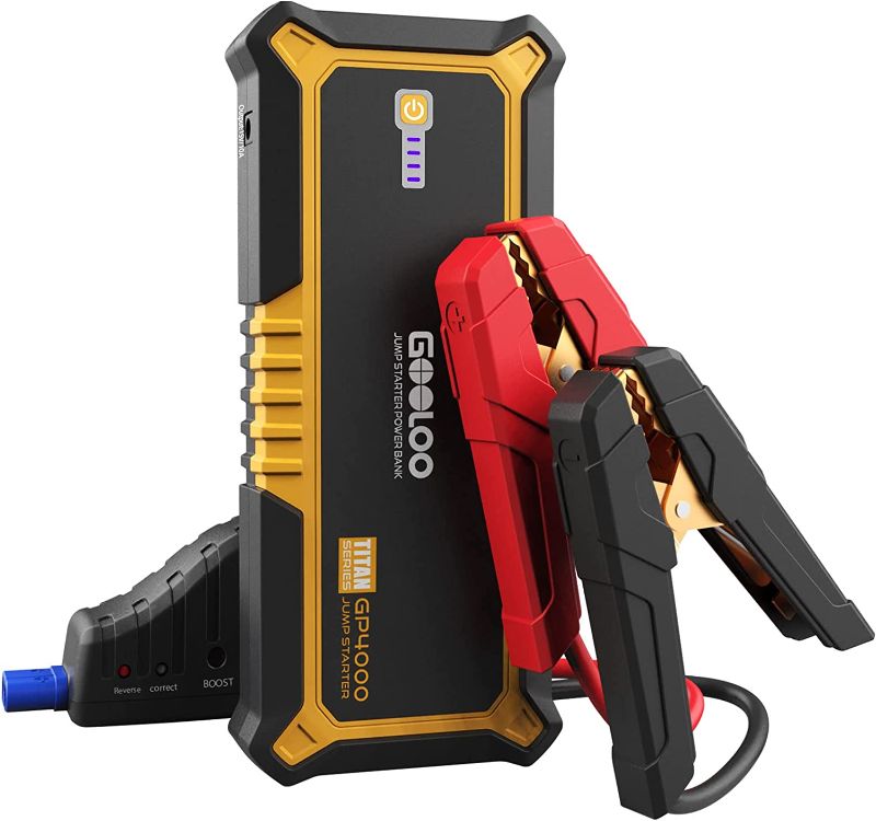 Photo 1 of GOOLOO GP4000 Jump Starter 4000A Peak Car Starter (All Gas,up to 10.0L Diesel Engine) SuperSafe 12V Lithium Jump Box,Auto Battery Booster Pack,Portable Power Bank with USB Quick Charge and Type C Port
