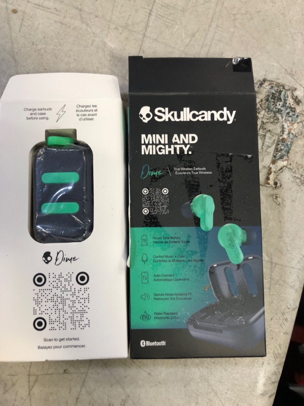 Photo 2 of Skullcandy Dime True Wireless In-Ear Earbuds - Dark Blue/Green, Compatible with iPhone and Android, Bluetooth Earbud headphone, charging case & Mic, Great for GYm & Sport IPX4 Water Dust Resistant Dime Green,Black