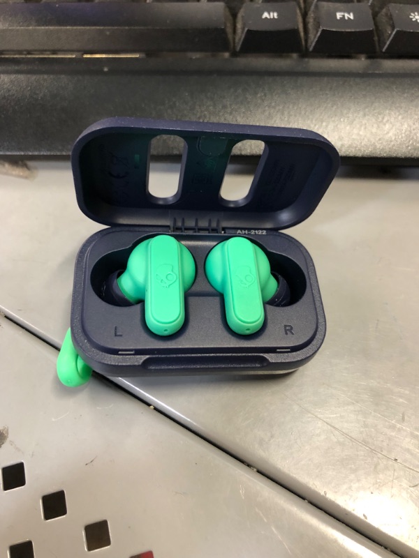 Photo 3 of Skullcandy Dime True Wireless In-Ear Earbuds - Dark Blue/Green, Compatible with iPhone and Android, Bluetooth Earbud headphone, charging case & Mic, Great for GYm & Sport IPX4 Water Dust Resistant Dime Green,Black