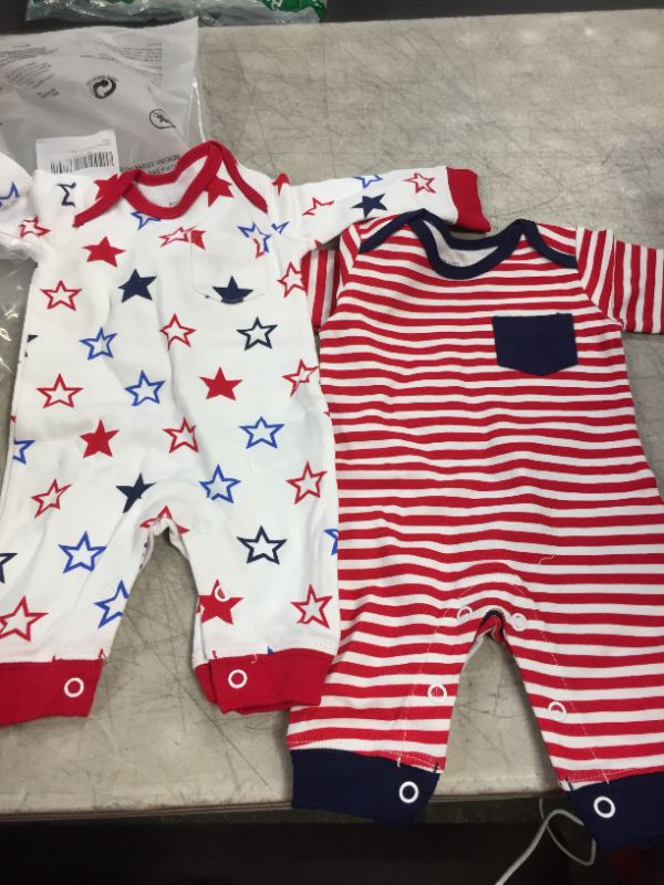 Photo 2 of Amazon Essentials Unisex Babies' Long-Sleeve Coveralls, Multipacks 2 Red/White/Blue, Stars/Stripe Newborn