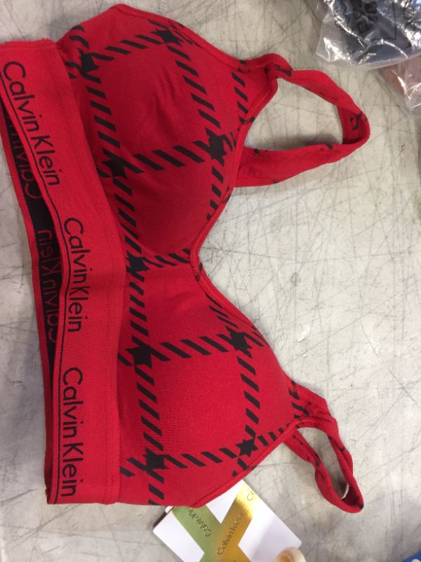 Photo 2 of Calvin Klein Women's Modern Cotton Lightly Lined Wireless Bralette Small Men's Window Pane_rustic Red- SIZE S 