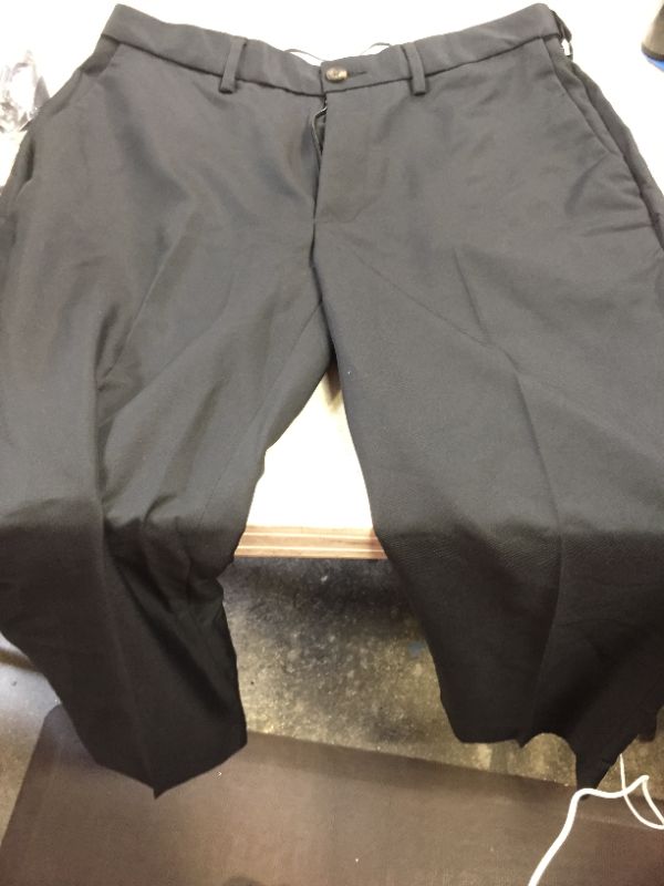 Photo 1 of Amazon Essentials Men's Classic-Fit Expandable-Waist Flat-Front Dress Pant Recycled Polyester Black 32W x 28L