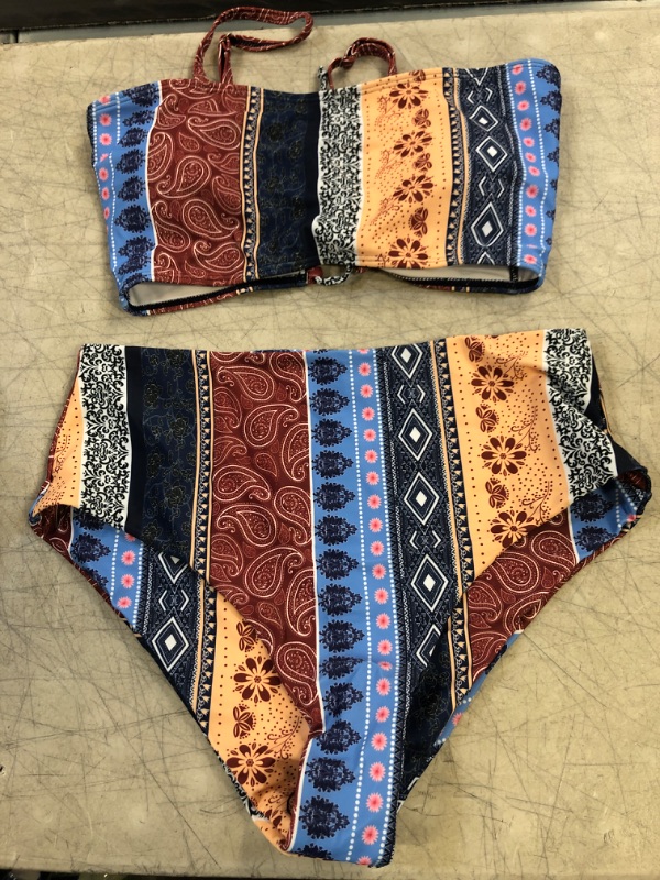 Photo 1 of 2 PIECE BANDEAU SWIMSUIT -BOHO PATTERN 
SIZE-LARGE