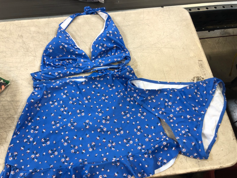 Photo 1 of 3 PIECE BIKINI SET-TOP BOTTOM SKIRT -BLUE FLORAL
SIZE-MEDIUM