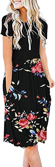 Photo 1 of AUSELILY Women's Short Sleeve Pockets Empire Waist Loose Swing Casual Flare Print Floral Pleated Dress 
SIZE-Small FLORAL PLEATED DRESS