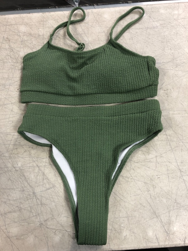 Photo 1 of 2 PIECE BIKINI -OLIVE GREEN-HIGH WAISTED
SIZE-SMALL