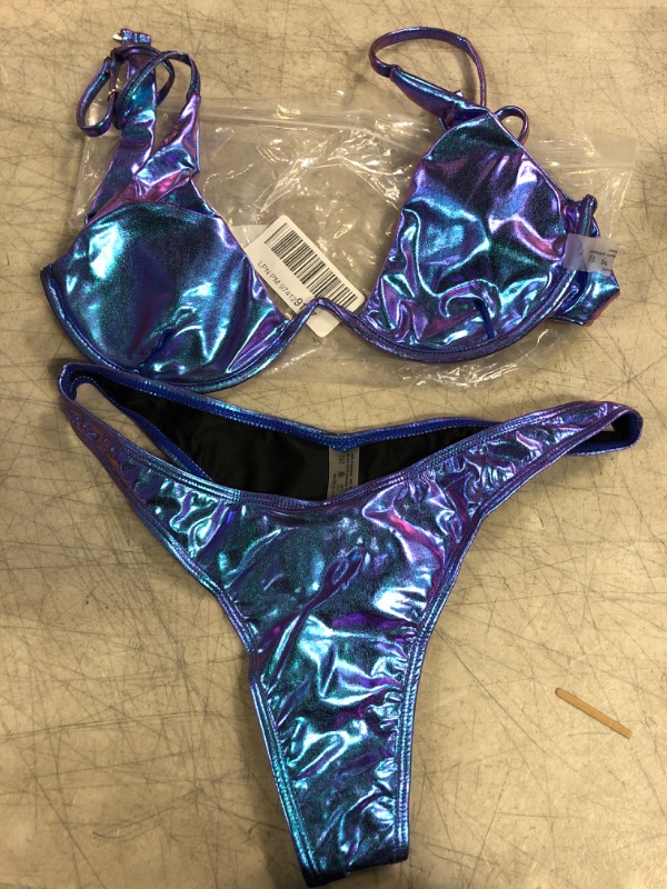 Photo 1 of 2 PC BIKINI-SHINY BLUE/PURPLE-SIZE-LARGE