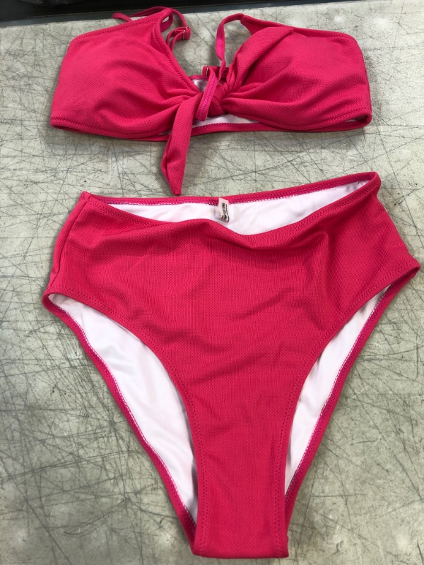 Photo 1 of 2 PIECE BATHING SUIT-HIGH WAISTED 
SIZE MEDIUM -DARK PINK 