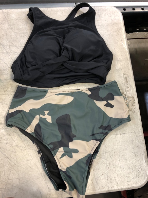 Photo 1 of 2 PIECE BATHING SUIT-CAMO/BLACK TOP 
SIZE-MEDIUM