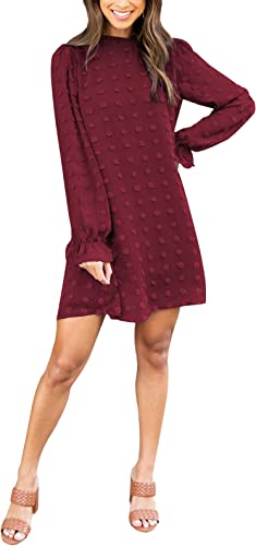 Photo 1 of Adibosy Women's Dress Long Sleeve Swiss Dot Mini Dresses Round Neck Loose Chiffon Casual Short Dress
