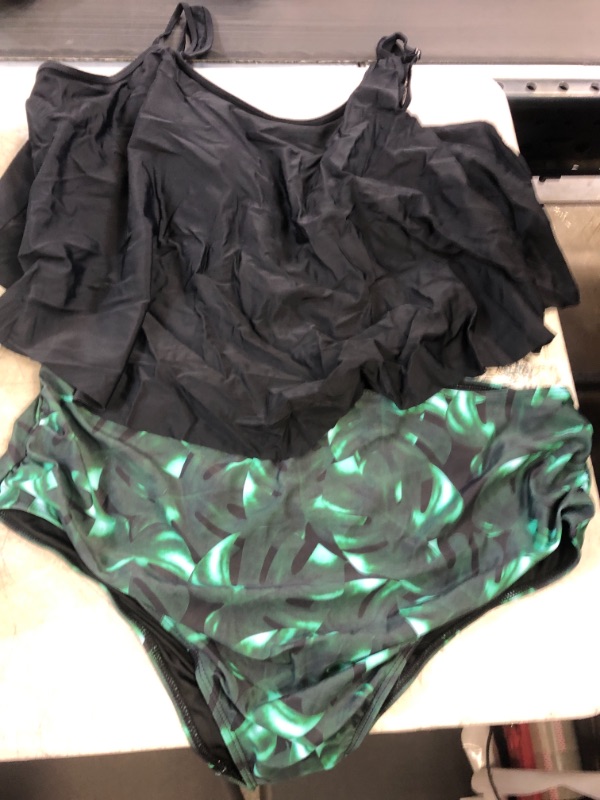 Photo 1 of 2 PIECE BATHING SUIT -BLACK/GREEN 
SIZE-XXL