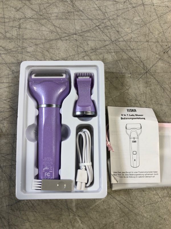 Photo 2 of EESKA Bikini Trimmer for Women, 2-in-1 Rechargeable Womens Electric Shaver Pubic Hair Trimmer for Legs Arm and Bikini Hair, Painless Hair Removal Groomer Kit, IPX7 Waterproof(Light Purple)